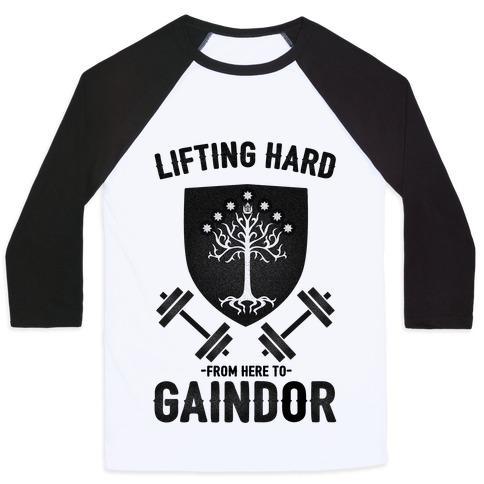 Virgin Teez  Baseball Tee Unisex Classic Baseball Tee / x-small / White/Black LIFTING HARD FROM HERE TO GAINDOR UNISEX CLASSIC BASEBALL TEE