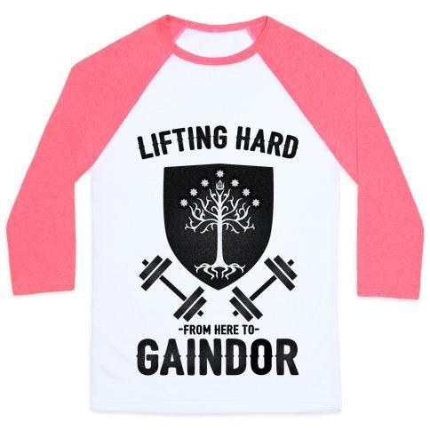 Virgin Teez  Baseball Tee Unisex Classic Baseball Tee / x-small / White/Neon Pink LIFTING HARD FROM HERE TO GAINDOR UNISEX CLASSIC BASEBALL TEE