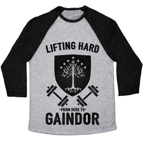 Virgin Teez  Baseball Tee Unisex Tri-Blend Baseball Tee / small / Athletic Gray / Black LIFTING HARD FROM HERE TO GAINDOR UNISEX TRI-BLEND BASEBALL TEE