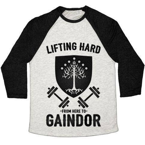 Virgin Teez  Baseball Tee Unisex Tri-Blend Baseball Tee / small / Oatmeal / Black LIFTING HARD FROM HERE TO GAINDOR UNISEX TRI-BLEND BASEBALL TEE