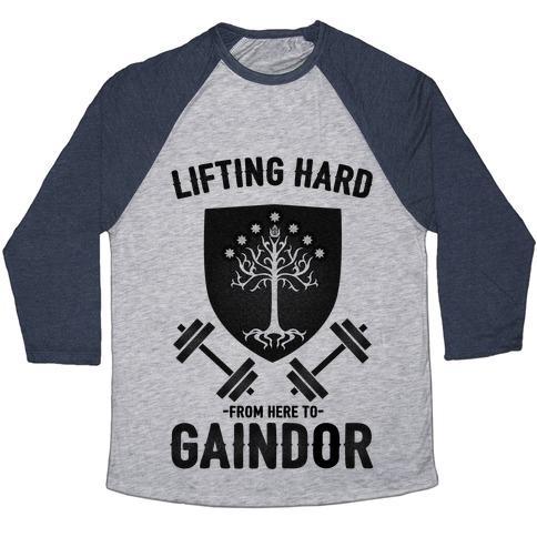 Virgin Teez  Baseball Tee Unisex Tri-Blend Baseball Tee / small / Athletic Gray / Navy LIFTING HARD FROM HERE TO GAINDOR UNISEX TRI-BLEND BASEBALL TEE