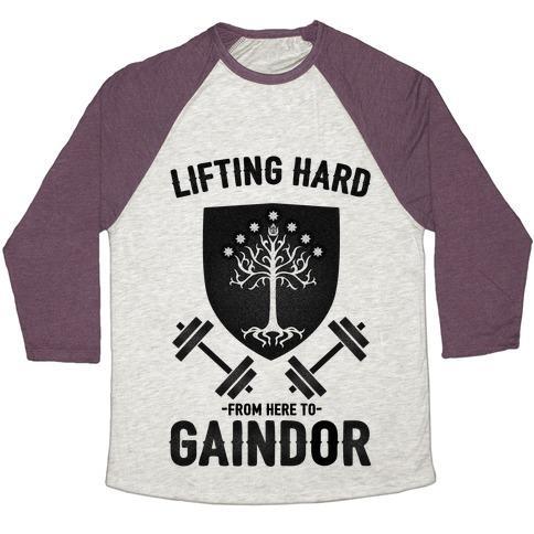 Virgin Teez  Baseball Tee Unisex Tri-Blend Baseball Tee / small / Oatmeal / Maroon LIFTING HARD FROM HERE TO GAINDOR UNISEX TRI-BLEND BASEBALL TEE