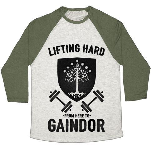 Virgin Teez  Baseball Tee Unisex Tri-Blend Baseball Tee / small / Oatmeal / Moss LIFTING HARD FROM HERE TO GAINDOR UNISEX TRI-BLEND BASEBALL TEE