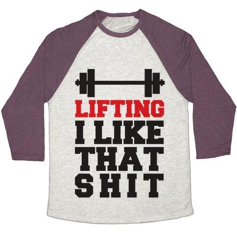 Virgin Teez  Baseball Tee Unisex Tri-Blend Baseball Tee / small / Oatmeal / Maroon LIFTING: I LIKE THAT SHIT UNISEX TRI-BLEND BASEBALL TEE
