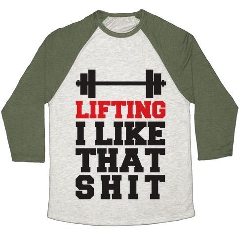 Virgin Teez  Baseball Tee Unisex Tri-Blend Baseball Tee / small / Oatmeal / Moss LIFTING: I LIKE THAT SHIT UNISEX TRI-BLEND BASEBALL TEE