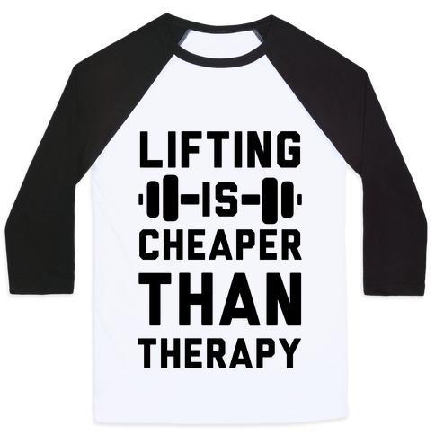 Virgin Teez  Baseball Tee Unisex Classic Baseball Tee / x-small / White/Black LIFTING IS CHEAPER THAN THERAPY UNISEX CLASSIC BASEBALL TEE