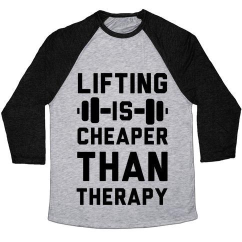 Virgin Teez  Baseball Tee Unisex Tri-Blend Baseball Tee / small / Athletic Gray / Black LIFTING IS CHEAPER THAN THERAPY UNISEX TRI-BLEND BASEBALL TEE