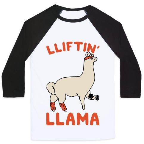 Virgin Teez  Baseball Tee Unisex Classic Baseball Tee / x-small / White/Black LIFTING LLAMA UNISEX CLASSIC BASEBALL TEE