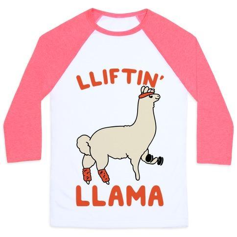 Virgin Teez  Baseball Tee Unisex Classic Baseball Tee / x-small / White/Neon Pink LIFTING LLAMA UNISEX CLASSIC BASEBALL TEE