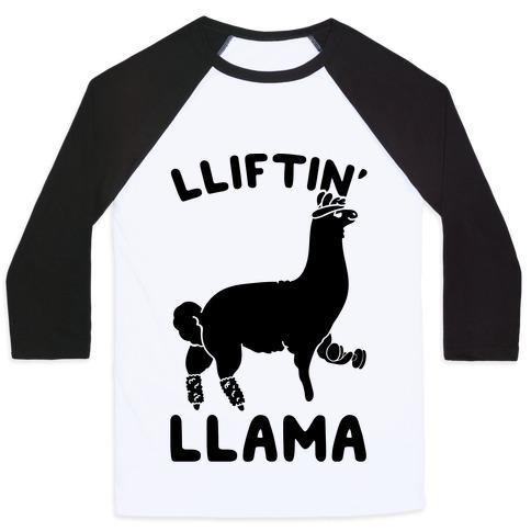 Virgin Teez  Baseball Tee Unisex Classic Baseball Tee / x-small / White/Black LIFTING LLAMA UNISEX CLASSIC BASEBALL TEE