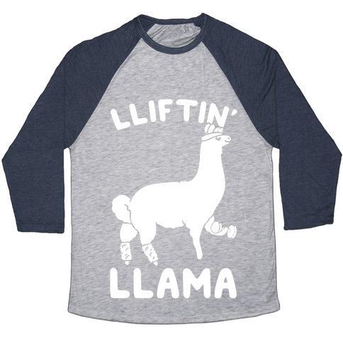 Virgin Teez  Baseball Tee Unisex Tri-Blend Baseball Tee / small / Athletic Gray / Navy LIFTING LLAMA UNISEX TRI-BLEND BASEBALL TEE