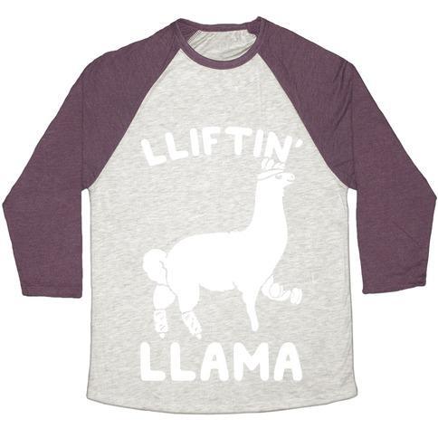 Virgin Teez  Baseball Tee Unisex Tri-Blend Baseball Tee / small / Oatmeal / Maroon LIFTING LLAMA UNISEX TRI-BLEND BASEBALL TEE