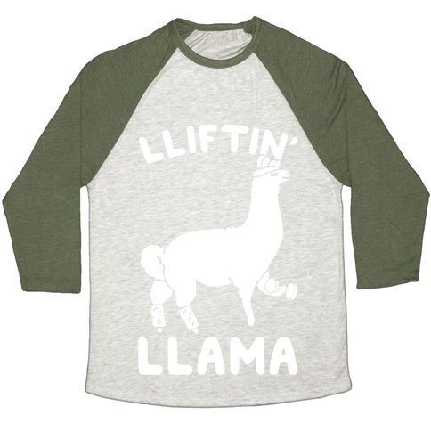 Virgin Teez  Baseball Tee Unisex Tri-Blend Baseball Tee / small / Oatmeal / Moss LIFTING LLAMA UNISEX TRI-BLEND BASEBALL TEE