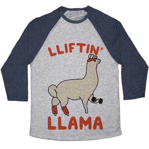 Virgin Teez  Baseball Tee Unisex Tri-Blend Baseball Tee / small / Athletic Gray / Navy LIFTING LLAMA UNISEX TRI-BLEND BASEBALL TEE