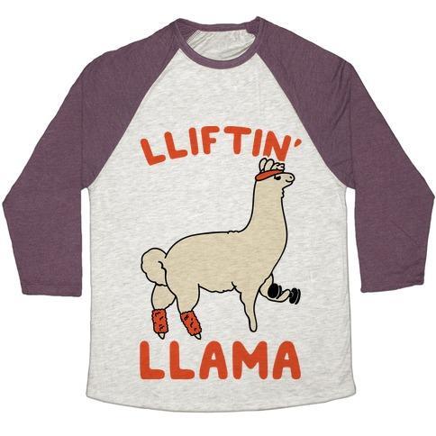 Virgin Teez  Baseball Tee Unisex Tri-Blend Baseball Tee / small / Oatmeal / Maroon LIFTING LLAMA UNISEX TRI-BLEND BASEBALL TEE