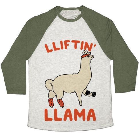 Virgin Teez  Baseball Tee Unisex Tri-Blend Baseball Tee / small / Oatmeal / Moss LIFTING LLAMA UNISEX TRI-BLEND BASEBALL TEE