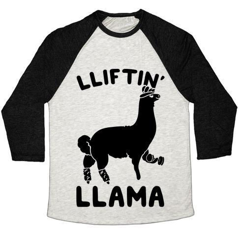 Virgin Teez  Baseball Tee Unisex Tri-Blend Baseball Tee / small / Oatmeal / Black LIFTING LLAMA UNISEX TRI-BLEND BASEBALL TEE