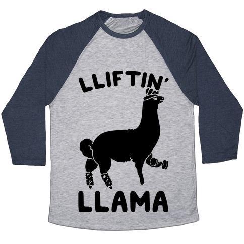 Virgin Teez  Baseball Tee Unisex Tri-Blend Baseball Tee / small / Athletic Gray / Navy LIFTING LLAMA UNISEX TRI-BLEND BASEBALL TEE