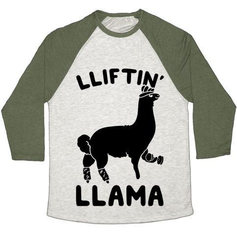 Virgin Teez  Baseball Tee Unisex Tri-Blend Baseball Tee / small / Oatmeal / Moss LIFTING LLAMA UNISEX TRI-BLEND BASEBALL TEE