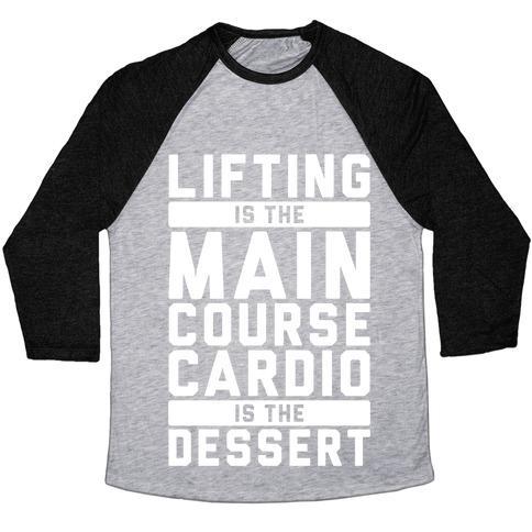 Virgin Teez  Baseball Tee Unisex Tri-Blend Baseball Tee / small / Athletic Gray / Black LIFTING MAIN COURSE CARDIO DESSERT UNISEX TRI-BLEND BASEBALL TEE