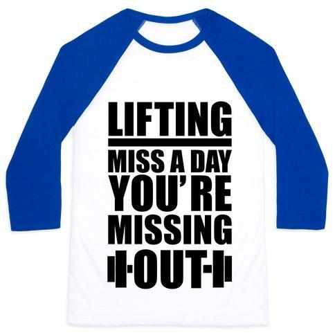 Virgin Teez  Baseball Tee Unisex Classic Baseball Tee / x-small / White/Blue LIFTING MISS A DAY UNISEX CLASSIC BASEBALL TEE