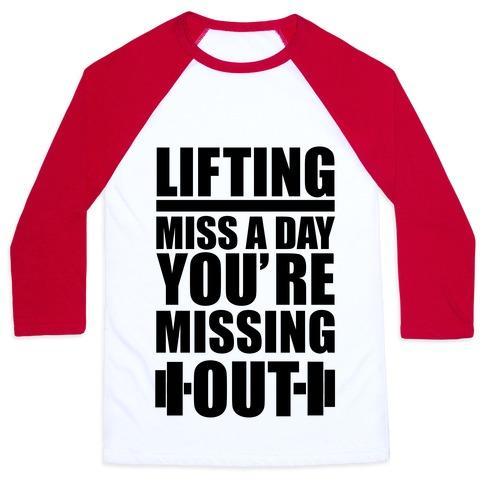 Virgin Teez  Baseball Tee Unisex Classic Baseball Tee / x-small / White/Red LIFTING MISS A DAY UNISEX CLASSIC BASEBALL TEE