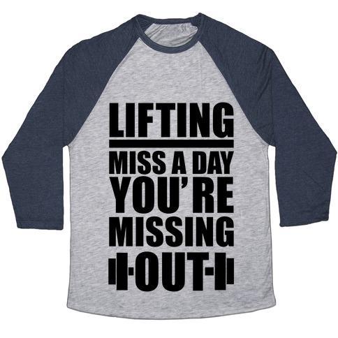 Virgin Teez  Baseball Tee Unisex Tri-Blend Baseball Tee / small / Athletic Gray / Navy LIFTING MISS A DAY UNISEX TRI-BLEND BASEBALL TEE