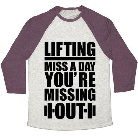 Virgin Teez  Baseball Tee Unisex Tri-Blend Baseball Tee / small / Oatmeal / Maroon LIFTING MISS A DAY UNISEX TRI-BLEND BASEBALL TEE