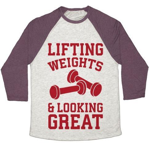 Virgin Teez  Baseball Tee Unisex Tri-Blend Baseball Tee / small / Oatmeal / Maroon LIFTING WEIGHTS AND LOOKING GREAT UNISEX TRI-BLEND BASEBALL TEE