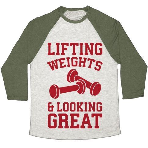 Virgin Teez  Baseball Tee Unisex Tri-Blend Baseball Tee / small / Oatmeal / Moss LIFTING WEIGHTS AND LOOKING GREAT UNISEX TRI-BLEND BASEBALL TEE