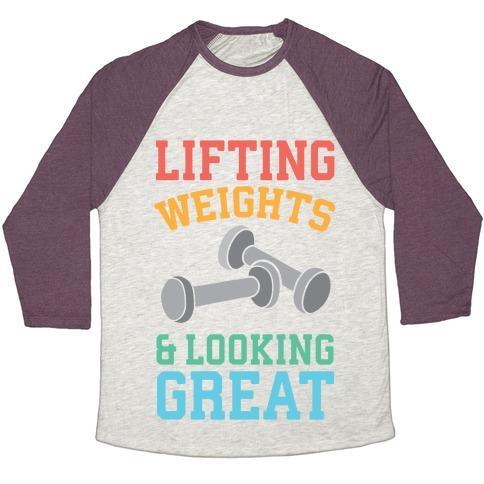Virgin Teez  Baseball Tee Unisex Tri-Blend Baseball Tee / small / Oatmeal / Maroon LIFTING WEIGHTS AND LOOKING GREAT UNISEX TRI-BLEND BASEBALL TEE