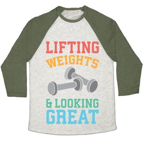 Virgin Teez  Baseball Tee Unisex Tri-Blend Baseball Tee / small / Oatmeal / Moss LIFTING WEIGHTS AND LOOKING GREAT UNISEX TRI-BLEND BASEBALL TEE