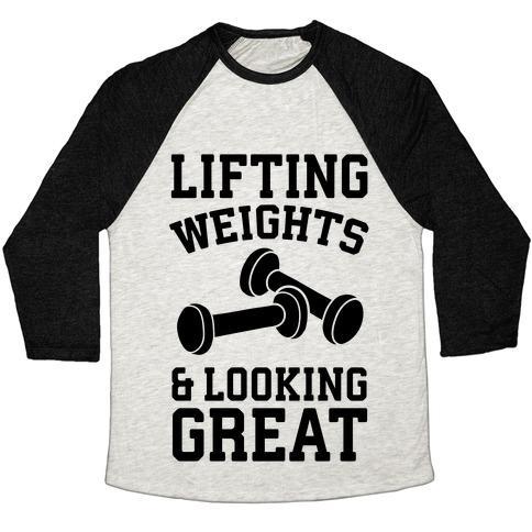 Virgin Teez  Baseball Tee Unisex Tri-Blend Baseball Tee / small / Oatmeal / Black LIFTING WEIGHTS AND LOOKING GREAT UNISEX TRI-BLEND BASEBALL TEE