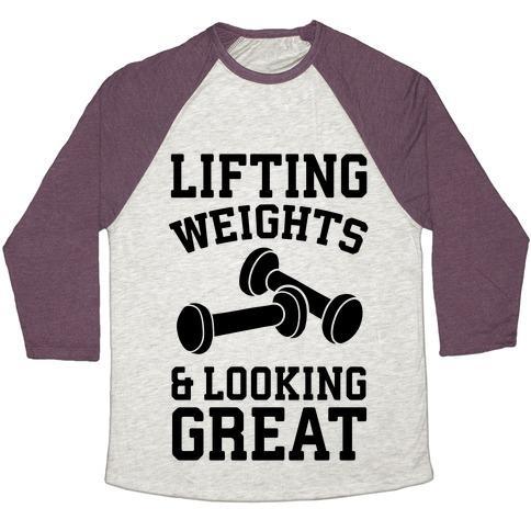 Virgin Teez  Baseball Tee Unisex Tri-Blend Baseball Tee / small / Oatmeal / Maroon LIFTING WEIGHTS AND LOOKING GREAT UNISEX TRI-BLEND BASEBALL TEE