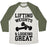 Virgin Teez  Baseball Tee Unisex Tri-Blend Baseball Tee / small / Oatmeal / Moss LIFTING WEIGHTS AND LOOKING GREAT UNISEX TRI-BLEND BASEBALL TEE