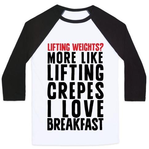 Virgin Teez  Baseball Tee Unisex Classic Baseball Tee / x-small / White/Black LIFTING WEIGHTS? MORE LIKE LIFTING CREPES UNISEX CLASSIC BASEBALL TEE