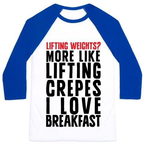 Virgin Teez  Baseball Tee Unisex Classic Baseball Tee / x-small / White/Blue LIFTING WEIGHTS? MORE LIKE LIFTING CREPES UNISEX CLASSIC BASEBALL TEE