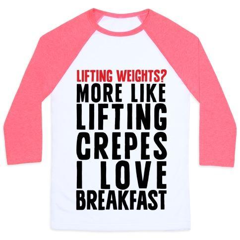 Virgin Teez  Baseball Tee Unisex Classic Baseball Tee / x-small / White/Neon Pink LIFTING WEIGHTS? MORE LIKE LIFTING CREPES UNISEX CLASSIC BASEBALL TEE