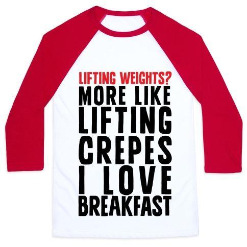 Virgin Teez  Baseball Tee Unisex Classic Baseball Tee / x-small / White/Red LIFTING WEIGHTS? MORE LIKE LIFTING CREPES UNISEX CLASSIC BASEBALL TEE