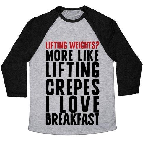 Virgin Teez  Baseball Tee Unisex Tri-Blend Baseball Tee / small / Athletic Gray / Black LIFTING WEIGHTS? MORE LIKE LIFTING CREPES UNISEX TRI-BLEND BASEBALL TEE
