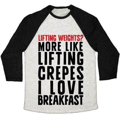 Virgin Teez  Baseball Tee Unisex Tri-Blend Baseball Tee / small / Oatmeal / Black LIFTING WEIGHTS? MORE LIKE LIFTING CREPES UNISEX TRI-BLEND BASEBALL TEE