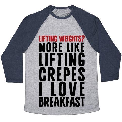 Virgin Teez  Baseball Tee Unisex Tri-Blend Baseball Tee / small / Athletic Gray / Navy LIFTING WEIGHTS? MORE LIKE LIFTING CREPES UNISEX TRI-BLEND BASEBALL TEE