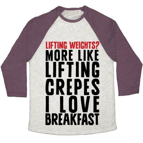Virgin Teez  Baseball Tee Unisex Tri-Blend Baseball Tee / small / Oatmeal / Maroon LIFTING WEIGHTS? MORE LIKE LIFTING CREPES UNISEX TRI-BLEND BASEBALL TEE