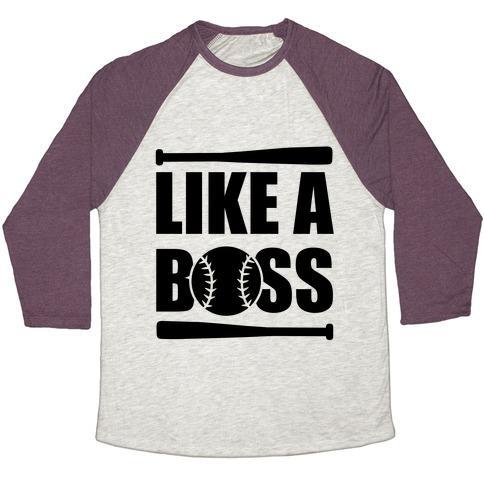 Virgin Teez  Baseball Tee Unisex Tri-Blend Baseball Tee / small / Oatmeal / Maroon LIKE A BOSS UNISEX TRI-BLEND BASEBALL TEE