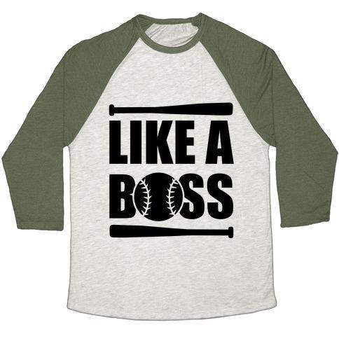 Virgin Teez  Baseball Tee Unisex Tri-Blend Baseball Tee / small / Oatmeal / Moss LIKE A BOSS UNISEX TRI-BLEND BASEBALL TEE