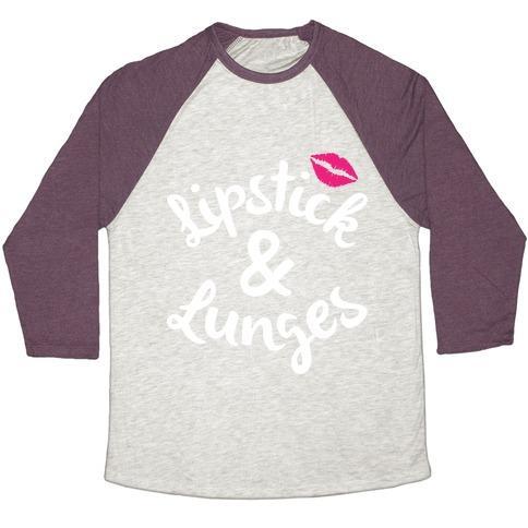 Virgin Teez  Baseball Tee Unisex Tri-Blend Baseball Tee / small / Oatmeal / Maroon LIPSTICK AND LUNGES UNISEX TRI-BLEND BASEBALL TEE
