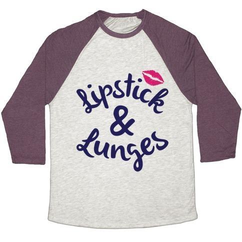 Virgin Teez  Baseball Tee Unisex Tri-Blend Baseball Tee / small / Oatmeal / Maroon LIPSTICK AND LUNGES UNISEX TRI-BLEND BASEBALL TEE