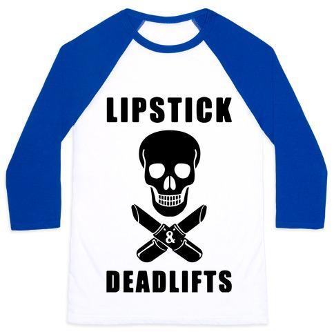 Virgin Teez  Baseball Tee Unisex Classic Baseball Tee / x-small / White/Blue LIPSTICK & DEADLIFTS UNISEX CLASSIC BASEBALL TEE