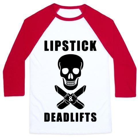 Virgin Teez  Baseball Tee Unisex Classic Baseball Tee / x-small / White/Red LIPSTICK & DEADLIFTS UNISEX CLASSIC BASEBALL TEE