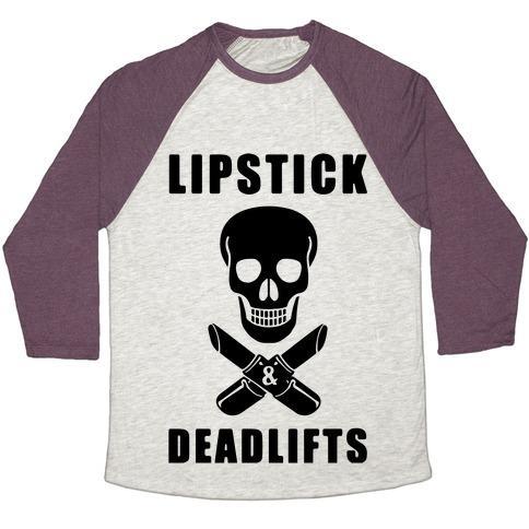 Virgin Teez  Baseball Tee Unisex Tri-Blend Baseball Tee / small / Oatmeal / Maroon LIPSTICK & DEADLIFTS UNISEX TRI-BLEND BASEBALL TEE